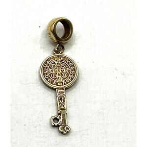 14k Solid Yellow Gold Religious Key San Benito Charm Pendant 1"